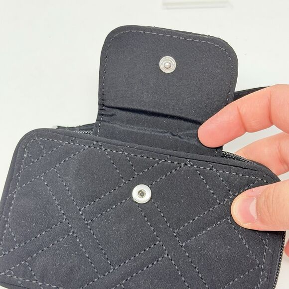 Vera Bradley Black Quilted Wristlet Wallet Zip Around ID Coin Purse NWOT - Picture 8 of 16